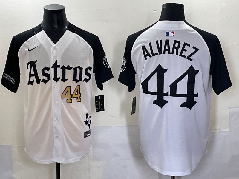 Men 2025 Houston Astros 44 Alvarez White Black Five generations Joint Name Nike MLB Jersey style 5